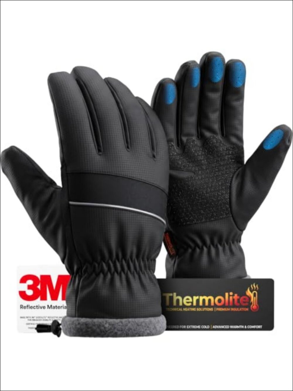 Merino Wool Blend Waterproof Ski Gloves Full Palm Touchscreen Non-Slip